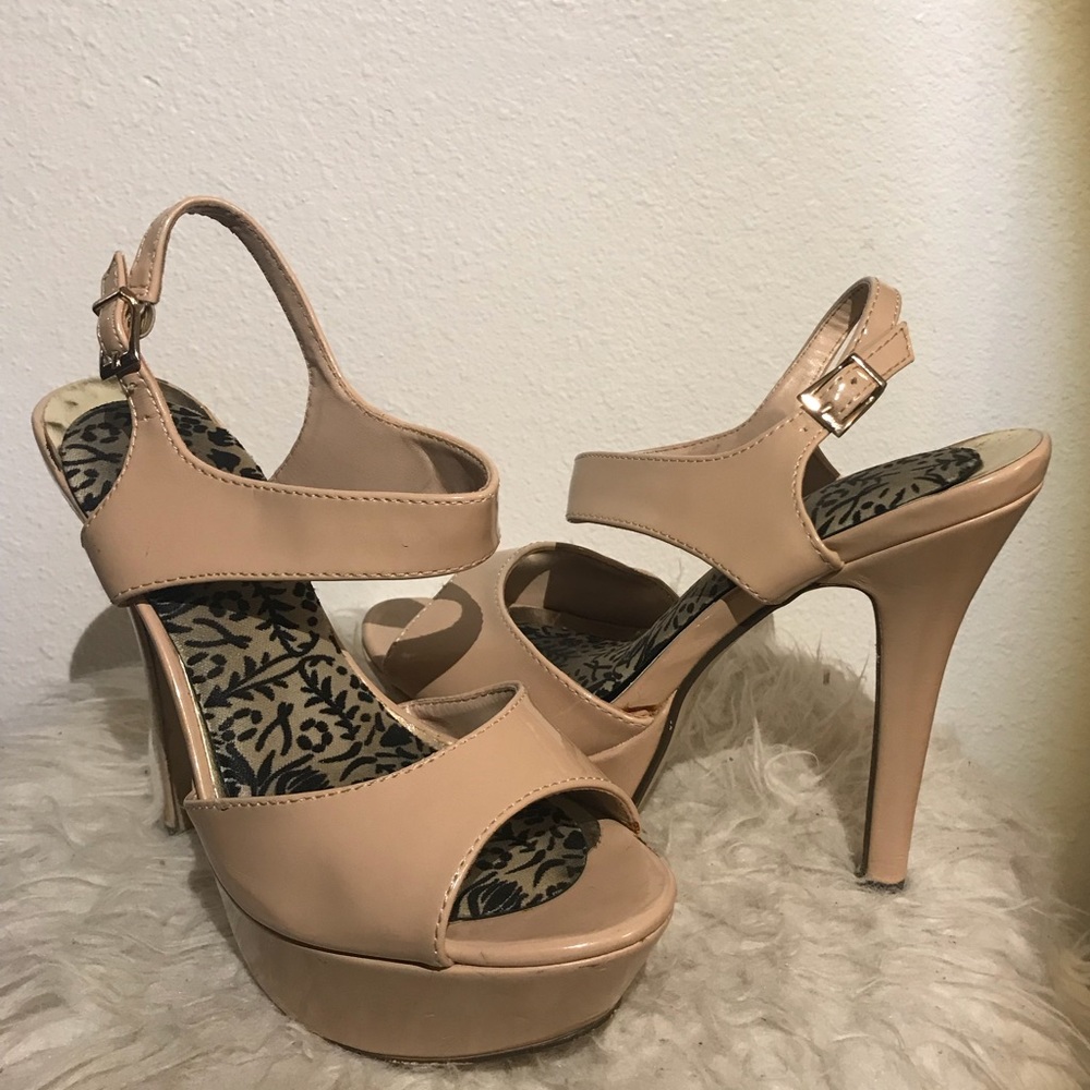 Nude platform heels.